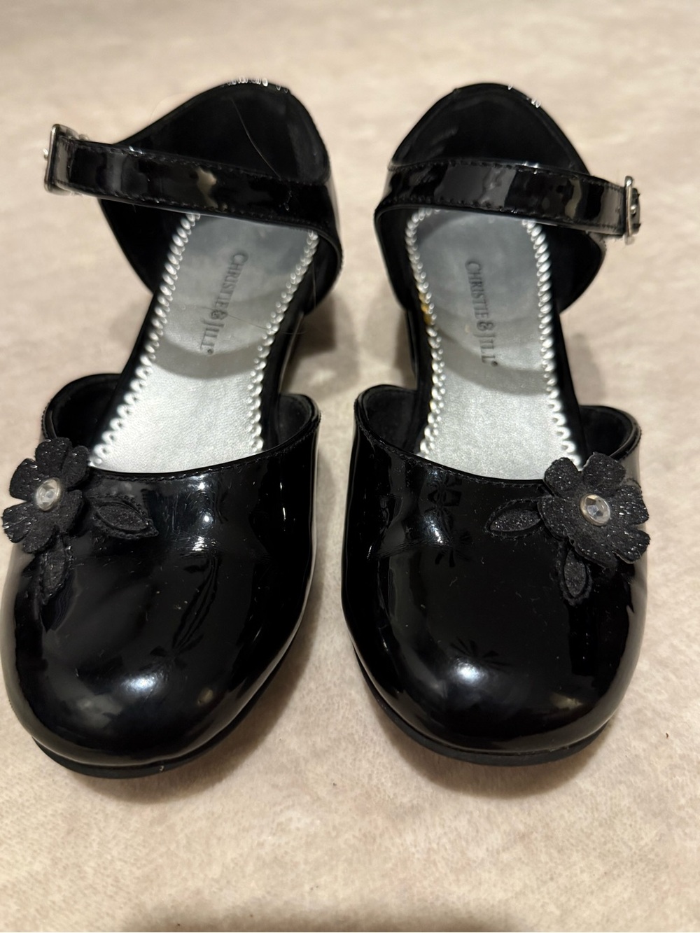 Girls Black Patent Mary Jane Dress Shoes with Floral Accent by Cherie & Lily
